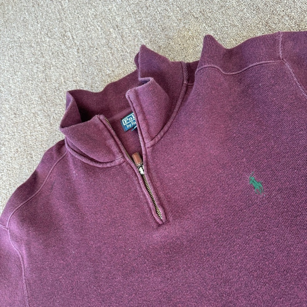 Polo Ralph Lauren Sweater Men Size 2XL Quarter Zip Pullover Maroon Long‎ Sleeve